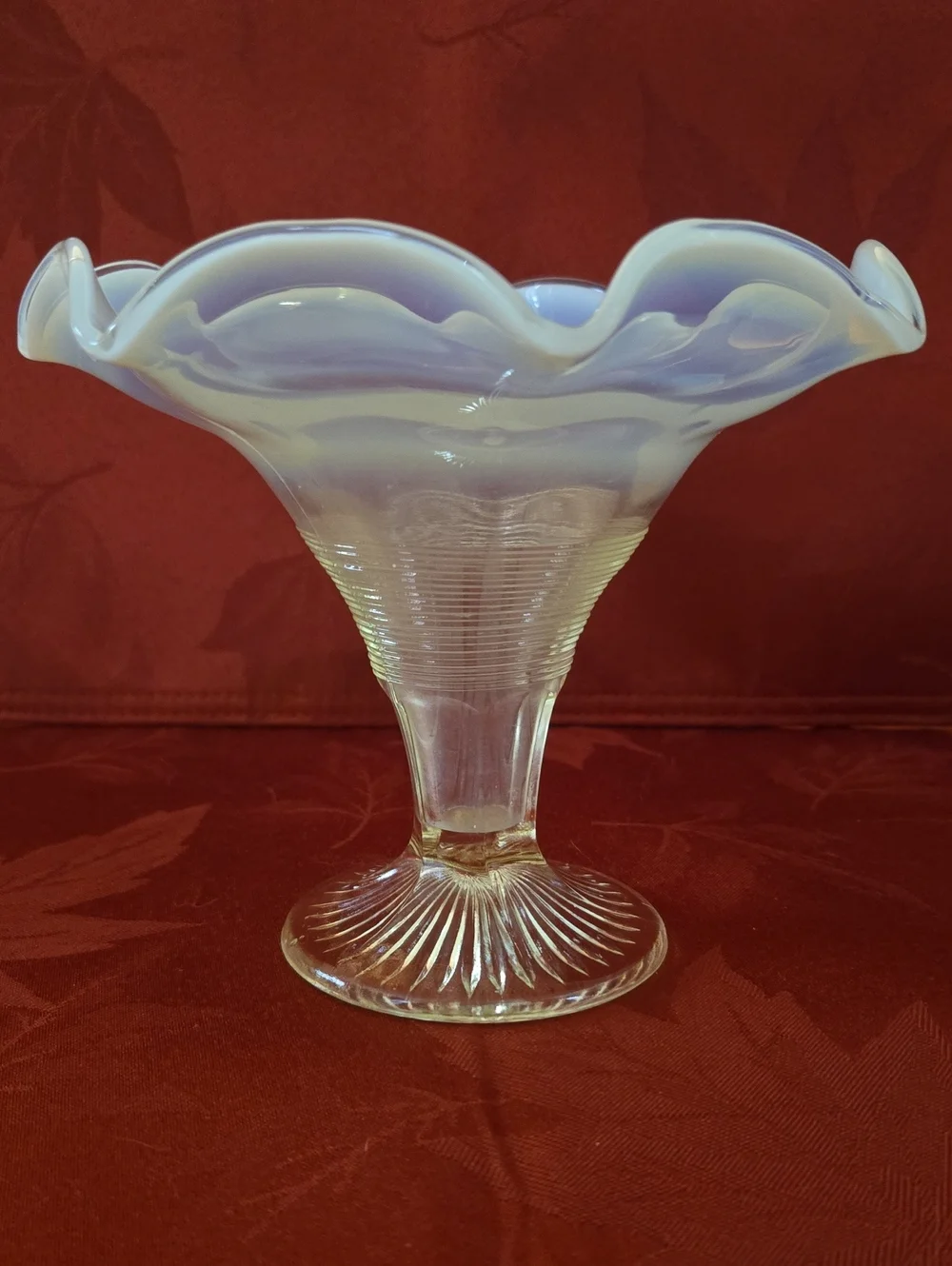 EAPG White Opalescent Ruffled Glass Compote Pedestal